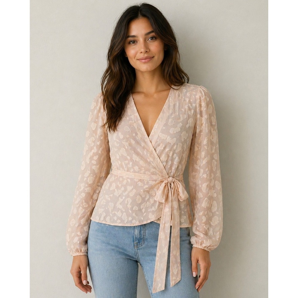 Marie Oliver Ronan Blouse XS Silk Rose Wrap Tie Sheer Jacquard Boho Top NWT $228